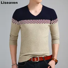 Liseaven Мужской пуловер с v-образным вырезом свитер мужской с длинным рукавом вязанный Модный облегающий свитер