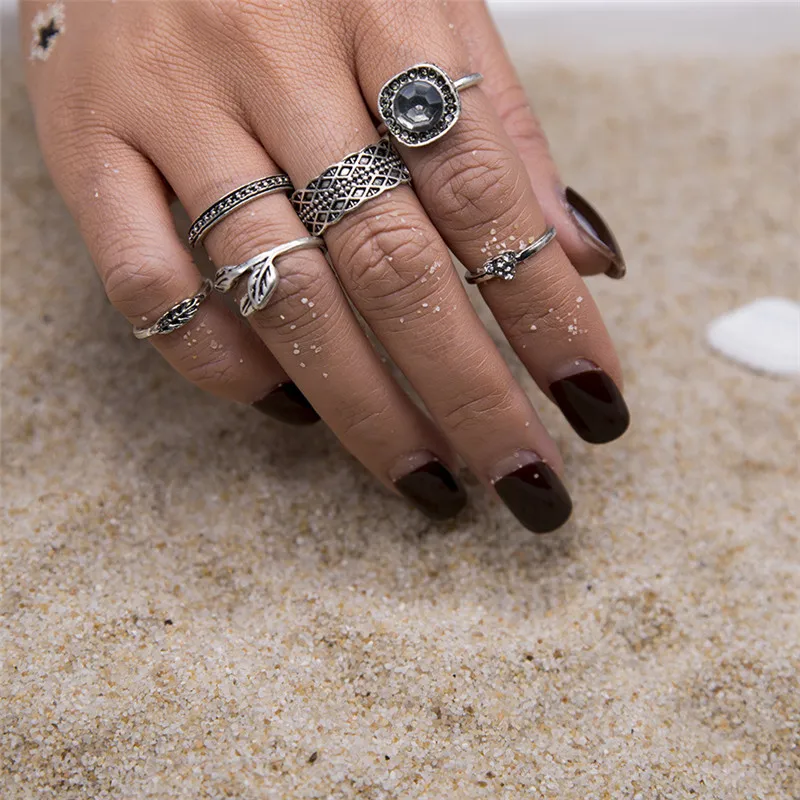 6 шт./компл. модные Бохо миди Кольца комплект старинное серебро Панк Boho костяшки