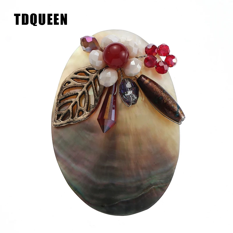 TDQUEEN Shell Brooch Pin Vintage Natural Stone Crystal Beads Big Shell Flower Broches Corsage Women Wedding Pins and Brooches