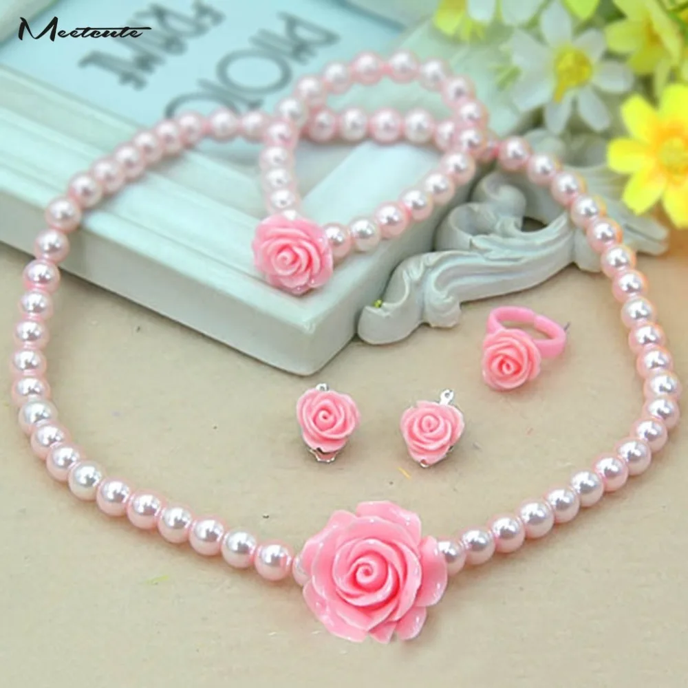 Meetcute Kiz Cocuk Bebek Taklit Cicekli Inci Kolye Bilezik Bileklik Yuzuk Kulak Klipsi Boncuk Taki Seti Cocuklar Kiz Icin Hediye Beaded Jewelry Set Jewelry Setsnecklace Bracelet Aliexpress