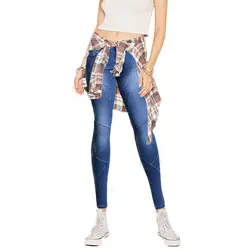 2019 Для женщин пересечения линии лоскутное плюс Размеры Фирменная Новинка Mid эластичные с низкой талией джинсы-скинни трусы для Для женщин