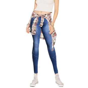 

2019 Women`s Crossing Line Patchwork Plus Size Brand New Mid Low Waist Stretch Skinny Pants Jeans For Women Denim Jean