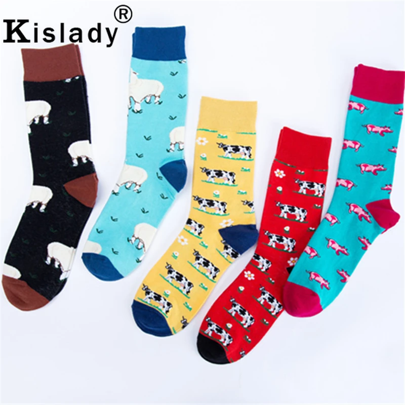 Весенние модные женские и мужские милые Веселые носки с животным принтом средней длины, смешные носки Харадзюку, винтажные ворсистые носки с овцами