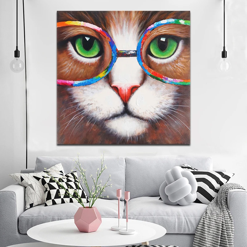 Abstract Art Posters and Prints Wall Canvas Painting Cool Cat Wearing Glasses Decorative Pictures for Living Room Home Decor | Дом и сад