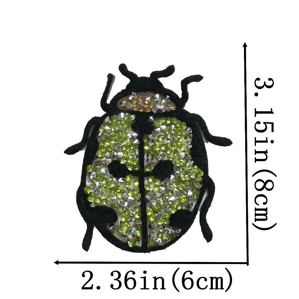 

5pcs/lot DIY Hot Transfer Beetles Beaded Patches Iron on Rhinestones Patch Badge for Clothes Hats Shoes Green Ladybird Stickers