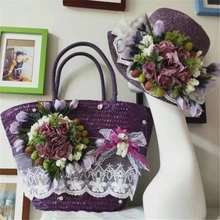 Кружевная пляжная сумка из ротанга, Женская тканая соломенная сумка ручной работы с цветами, большие сумки, женские сумки, Женская тканая сумка и шляпа от солнца, 4 цвета