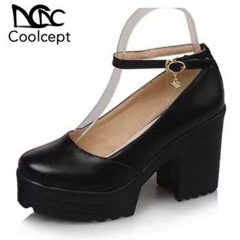 

Coolcept Size 34-43 Women High Heels Shoes 4 Colors Ankle Strap Hig Platform Shoes Woman Fashion Classic Pumps Ladies Footwear