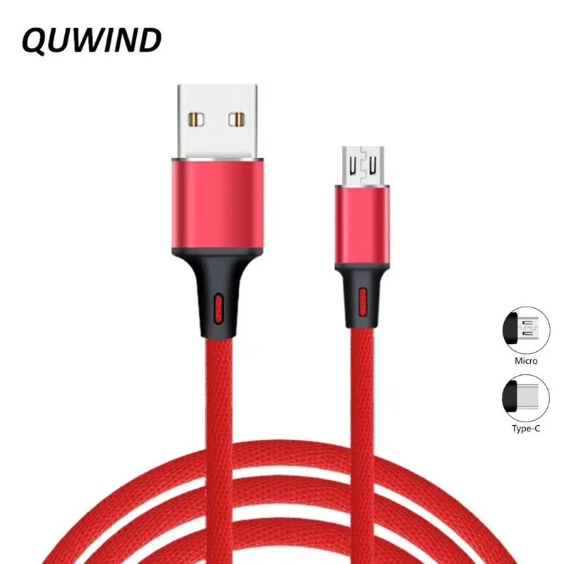 

QUWIND 1M Cloth Typec Micro Usb Or 8 Pin Data Charging Cable for iPhone 6 6S 7 8 9 iPad Samsung HuaWei Android Phone