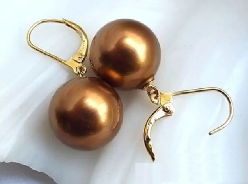 

Huge AAAA+ 16mm chocolate South Sea Shell Pearl Earring 14K Gold