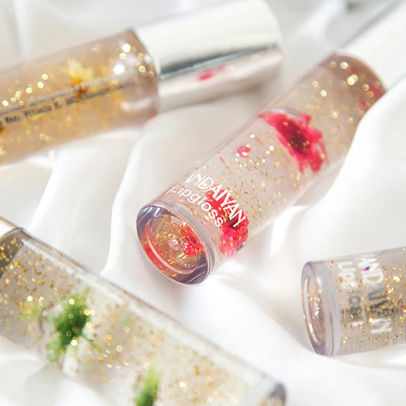

Shimmer 5 Colors Flower Lip Gloss Gold Foil Temperature Color Change Lip Gloss Moisture Crystal Transparent Lipstick TSLM1