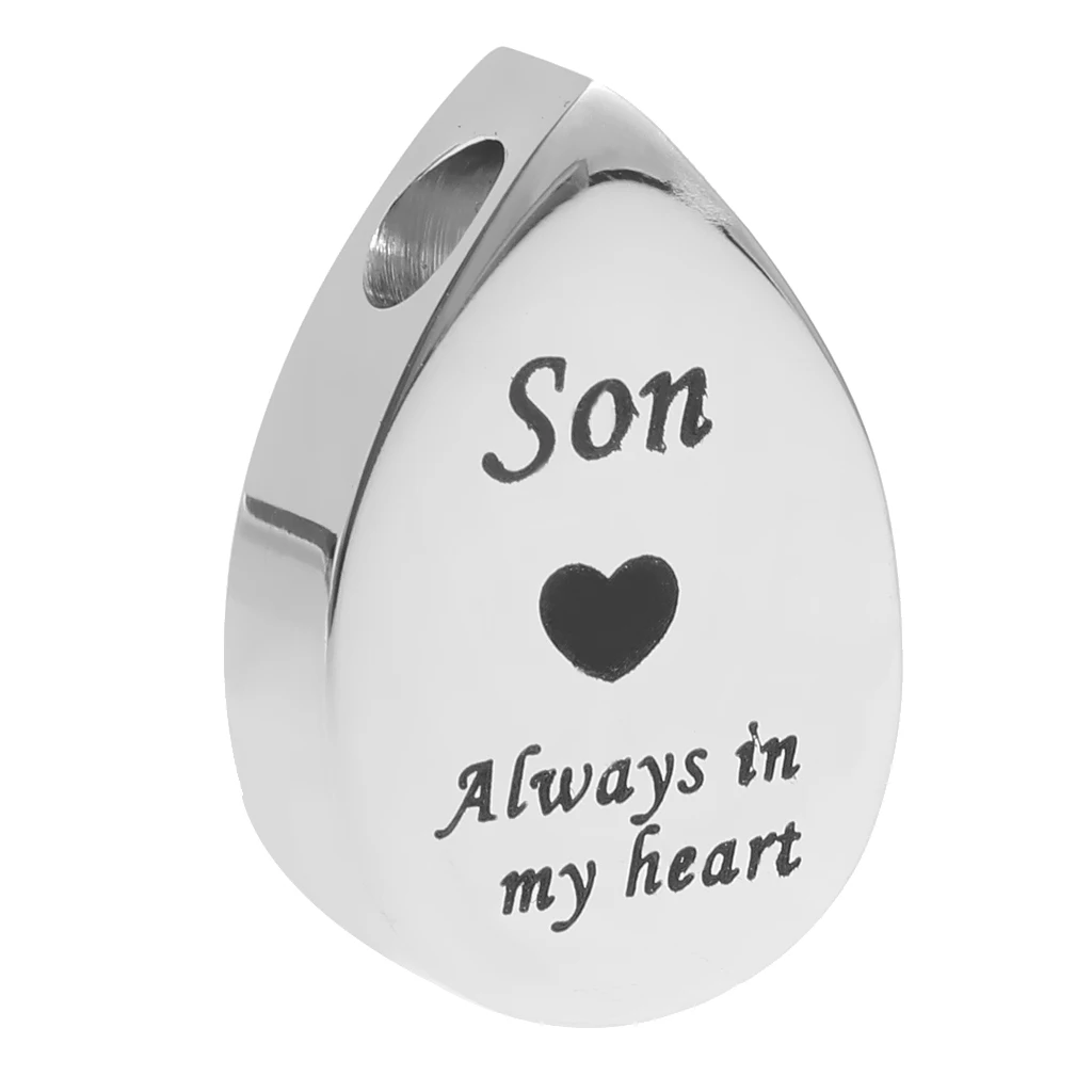 Classic Teardrop Stainless Steel Always in My Heart Mini Urn Memorial Keepsake Pendant for Earring Necklace Keyring Charms