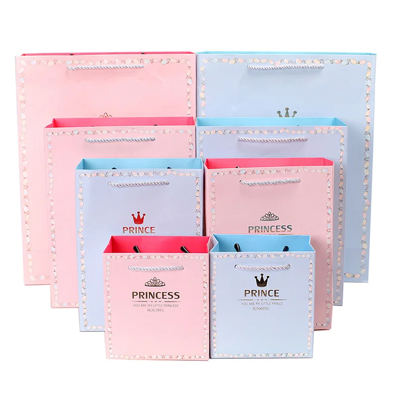 

5pcs Festival prince princess handbag classic gift bag wedding children's birthday birthday gift paper bag Bronzing crown pink
