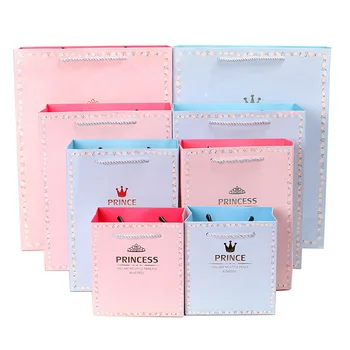 

5pcs Festival prince princess handbag classic gift bag wedding children's birthday birthday gift paper bag Bronzing crown pink