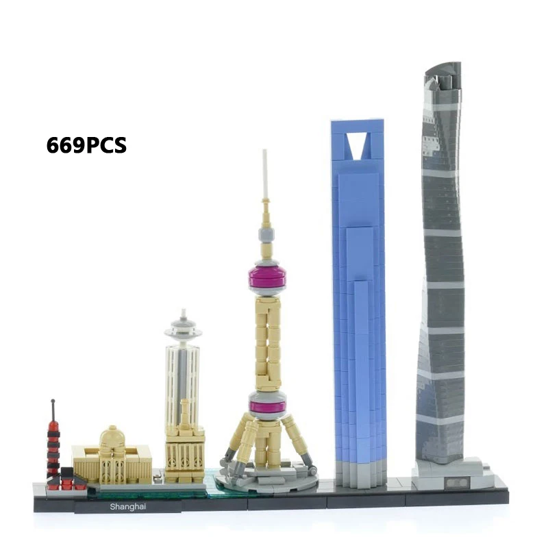 Architecture construction China shanghai city street view building block Oriental Pearl Tower Financia cernter brick 21039 toys