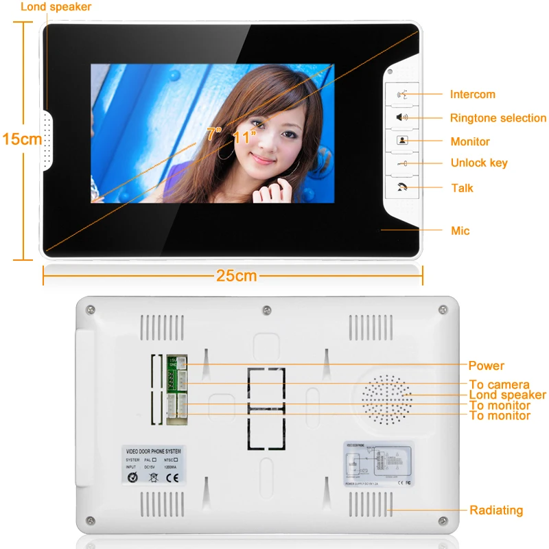 7 "Цвет телефон видео домофон Системы с 2 Мониторы 1 RFID HD Дверные звонки 1000tvl Камера + Магнитный замок 180 кг