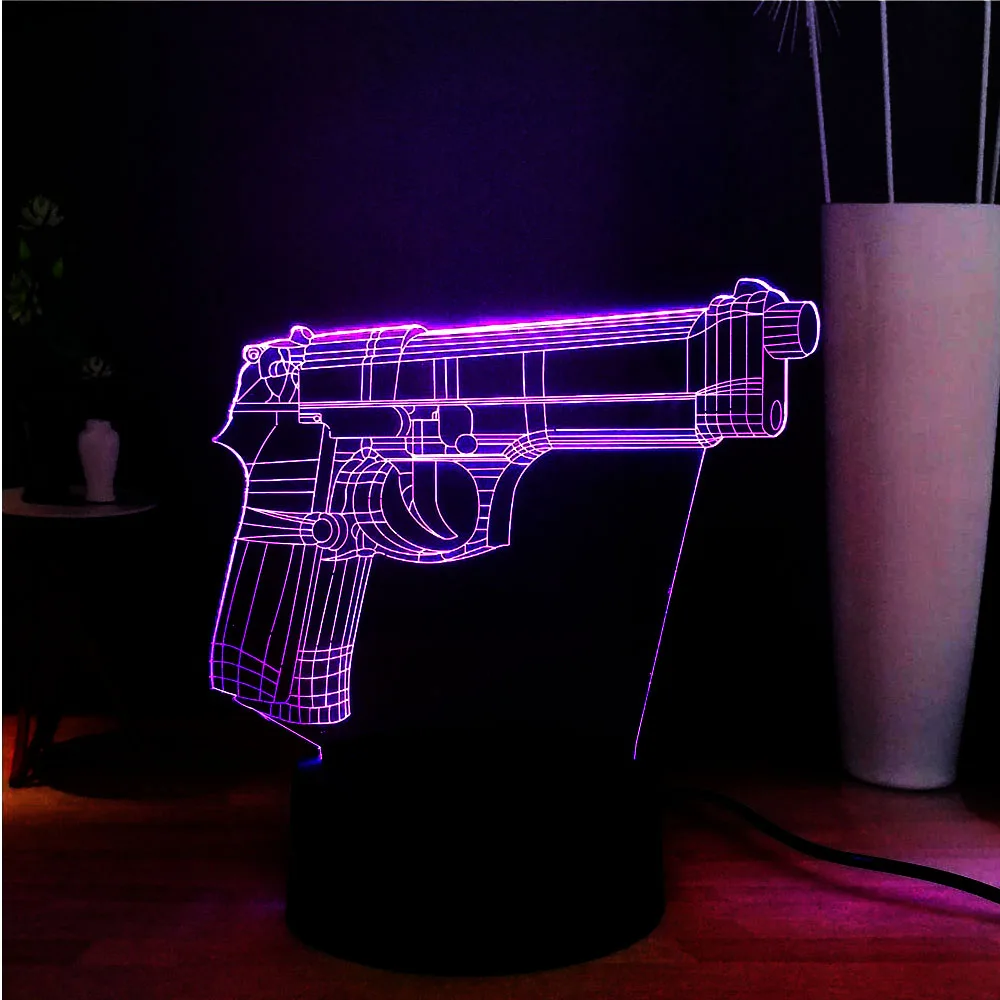 

Cool PUBG Gun M416 RGB 7 Color 3D Illusion Light LED Bedside Night Lamp USB Table Lamp LED Decoration Kids boys Gift