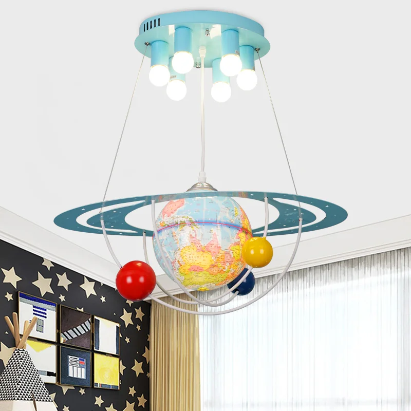 Creative cartoon globe chandelier boy bedroom children's room light American modern simple LED