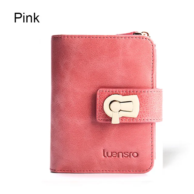 Модный женский кошелек из натуральной кожи на молнии, дизайн, женский короткий кошелек с держателем для ID карты, карманы для монет, маленький кошелек для девочек - Цвет: pink
