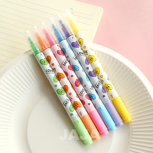 (6pcs/set) Kawaii Highlighter pens Double end markers Fluorescent highlighters pen Office School