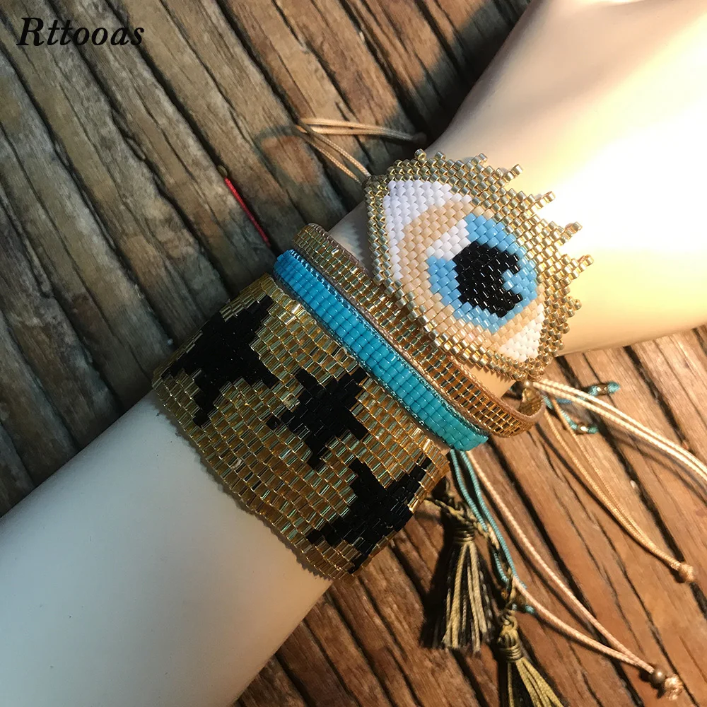 

Rttooas Fashion Bracelet Clothing Jewelry Accessories Big Evil Eye Bracelet Handmade Woven Beads Women Bracelet Gift