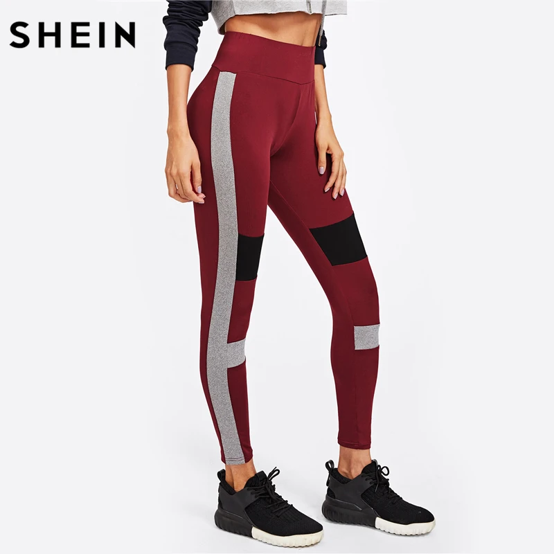 Buy SHEIN Workout Leggings Color Block Cut and Sew