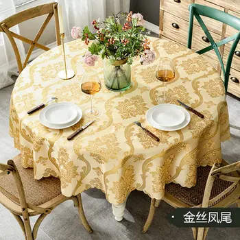 

European round tablecloth, fabric waterproof hotel home round turntable table mat, anti-scalding Chinese tea table cloth