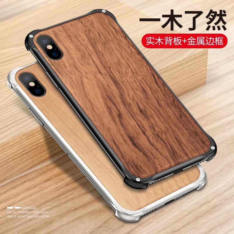 Wood Case For iPhone XS Max XS X 8 7 Plus Shockproof Case Metal Frame Bumper Cover For iPhone XS Max XS X Case Aluminum Shell