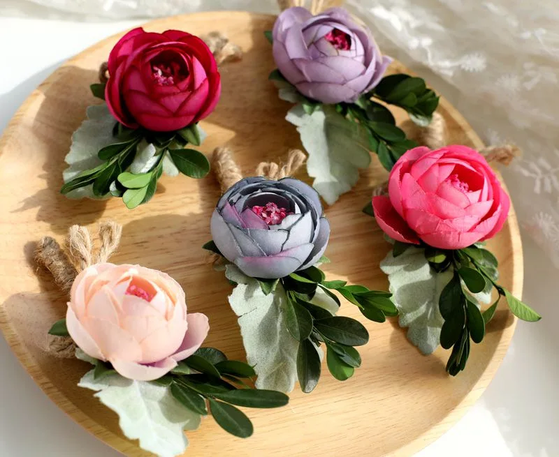 

Handmade Customize Silk Artificial Wedding Corsage Flower Groommen Boutonniere Bride Bridesmaid Hand Wrist Flowers Dropshipping
