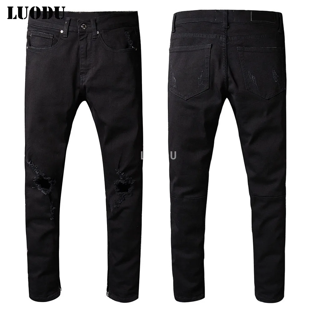

New Italy Style #215# Mens Distressed Destroy Pants Knee Hollow Out Black Denim Skinny Scratches Jeans Slim Trousers Size 28-40