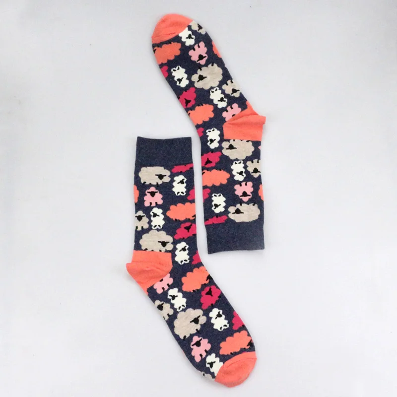 Женские персональные парные носки, забавные счастливые носки, хлопковые мужские носки, женские носки с яйцом, Кроликом, пером, листьями овцы - Цвет: sheep socks