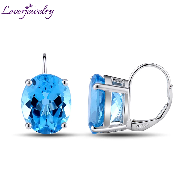 

LOVERJEWELRY Women Earrings Features Sparkling 12.65 Carat Topaz Earrings 14KT White Gold Simple Design Fine Jewelry For Party