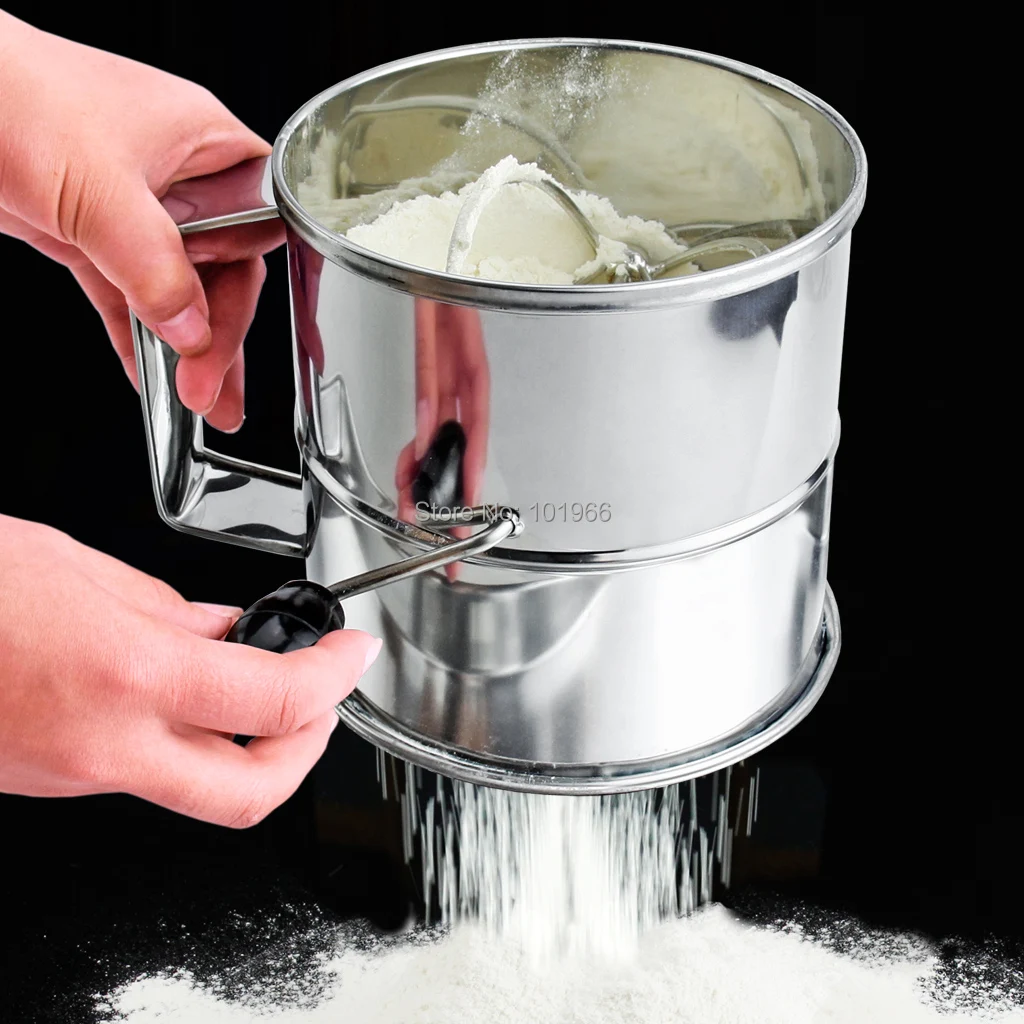 Free Shipping Kitchen Stainless Steel Manual 8 Cup Crank Flour Sifter