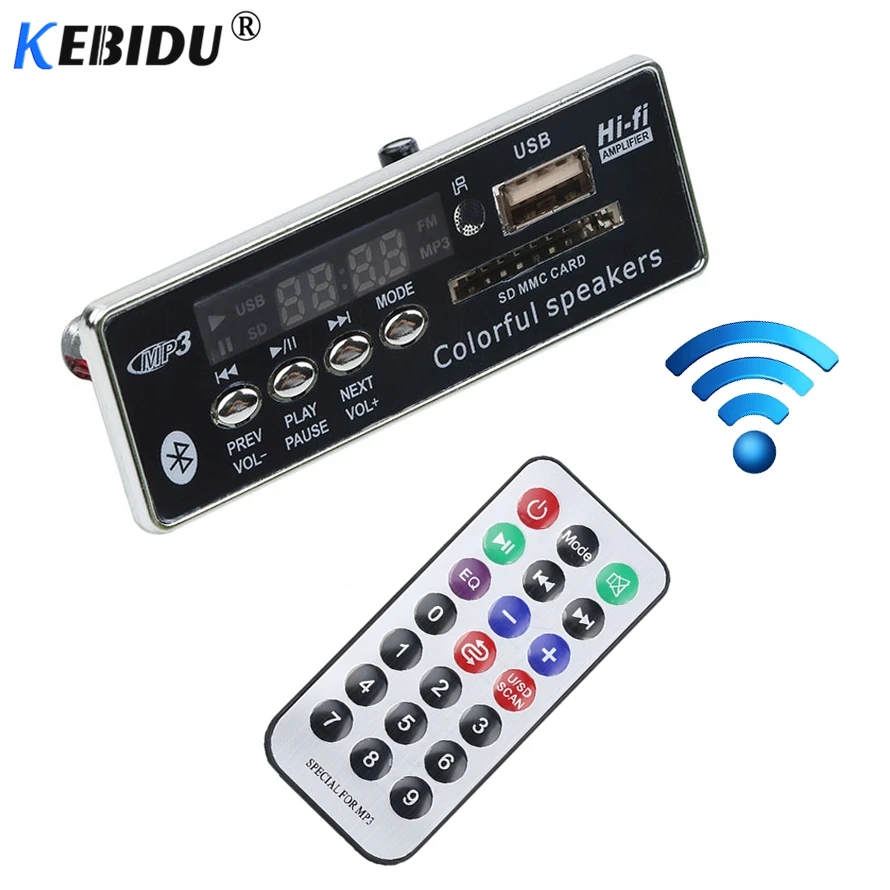 Kebidu Car USB Bluetooth Hands-free MP3 Player Integrated MP3 Decoder Board Module with Remote Control USB FM Aux Radio for Car