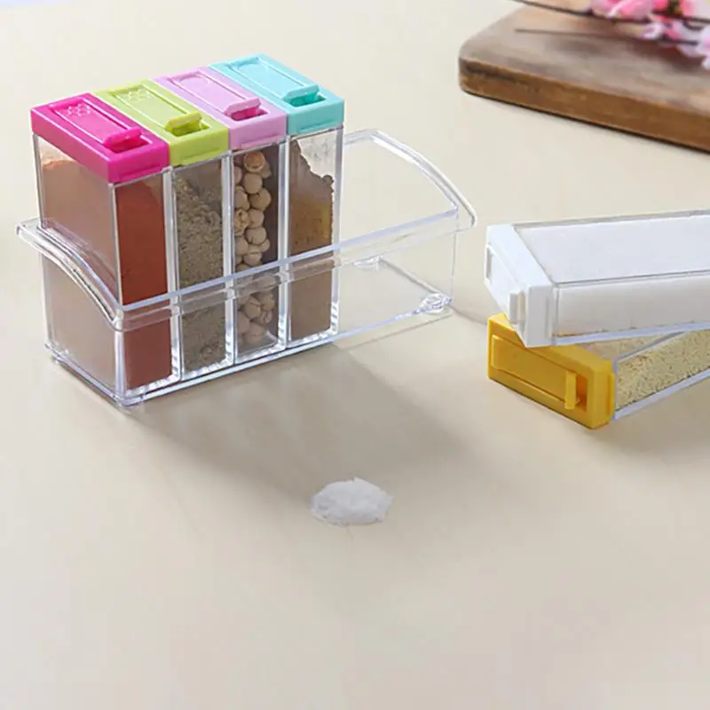 1pcs Spice Jar Seasoning Box 6Pcs/Set Kitchen Spice Storage Bottle Jars Transparent PP Salt Pepper Cumin Powder Box Tool