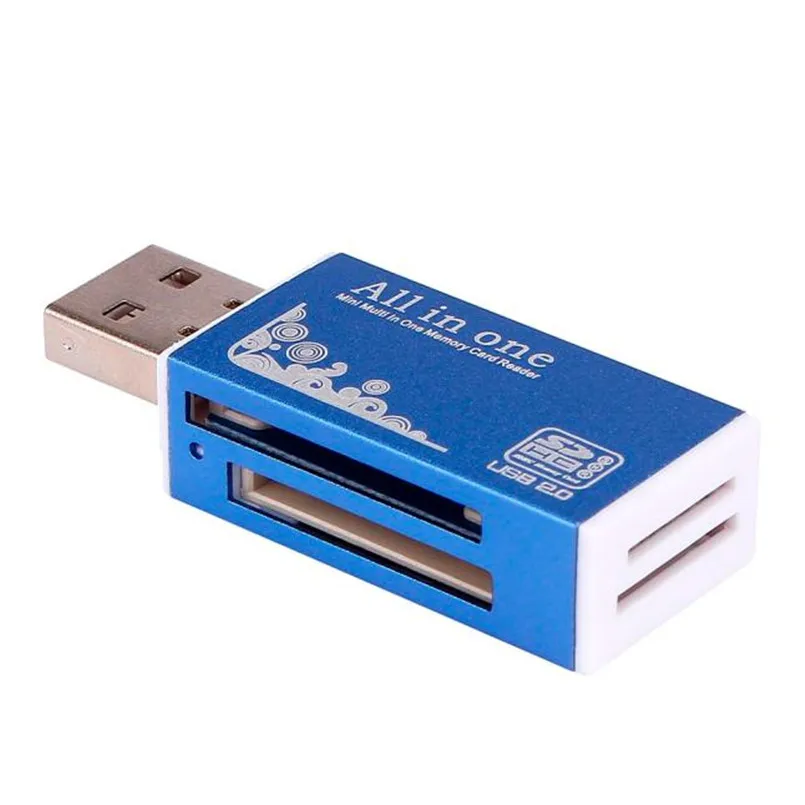 

High Speed USB 2.0 All In 1 Multi Micro SD TF M2 MMC Memory Card Reader For PC Computer Blue Metal