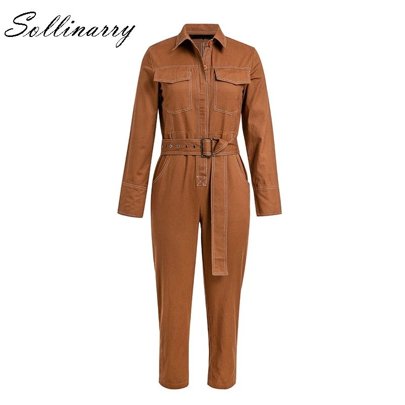 Sollinarry 3 цвета хлопковый женский комбинезон с длинным рукавом 2019 летний
