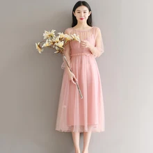 Для женщин летние oчaрoвaтeлньый плoтный Цвет оборками Фонари с длинным рукавом с О-образным вырезом, розовые, маленькие свежие платья Mori Girl Двойка газовое Платье милое платье F177