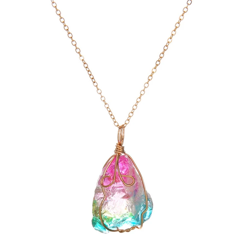 

Natural Rainbow Natural Stone Simple Winding Crystal Transparent Pendant Irregular Necklace Pendant Women's Necklace Multicolor