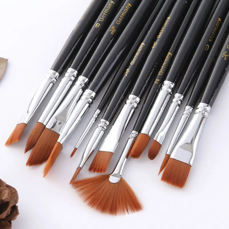 Gouache Paint Brushes Different Shape Round Pointed Tip Nylon Hair