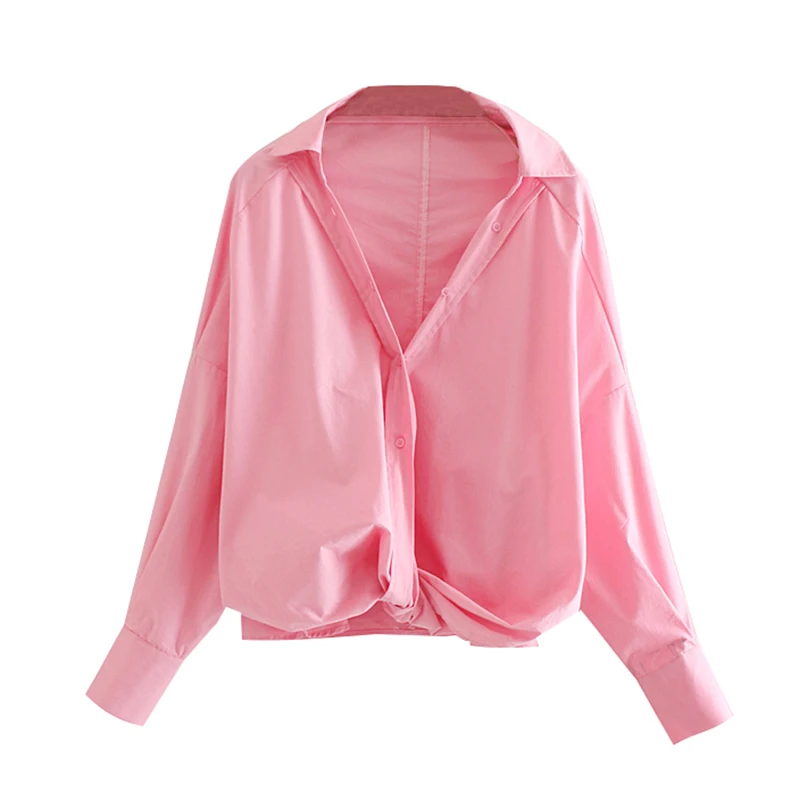 

2019 women stylish pink V neck shirt fashion long sleeve bow tie design buttons decorate female casual chic blouses blusas Mujer