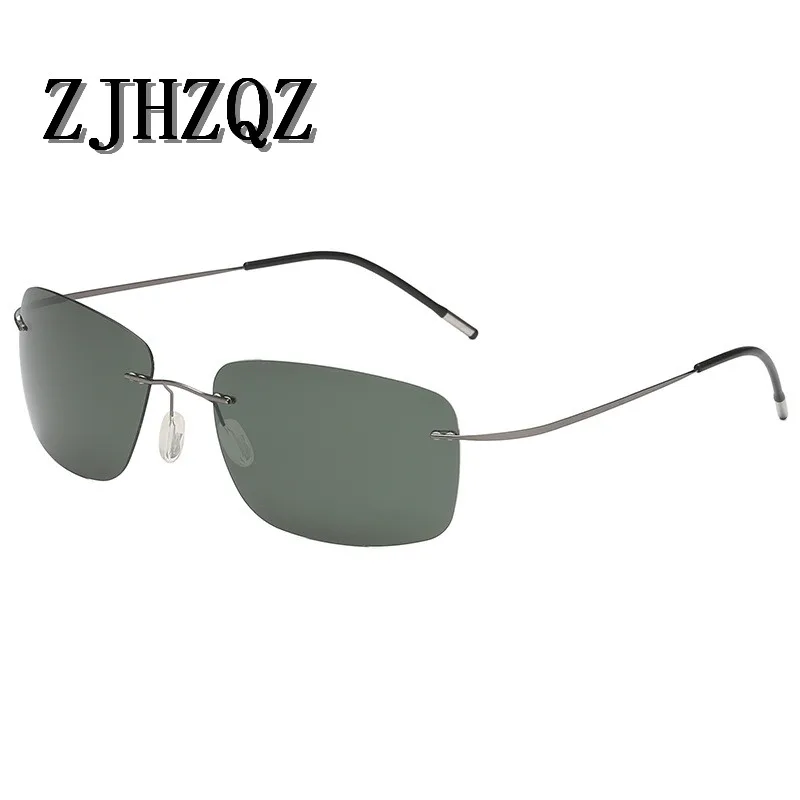 ZJHZQZ, квадратные, титановые, ультралегкие, поляризационные, без оправы, только 9,8 г, солнцезащитные очки для мужчин и женщин, модные, солнцезащитные очки