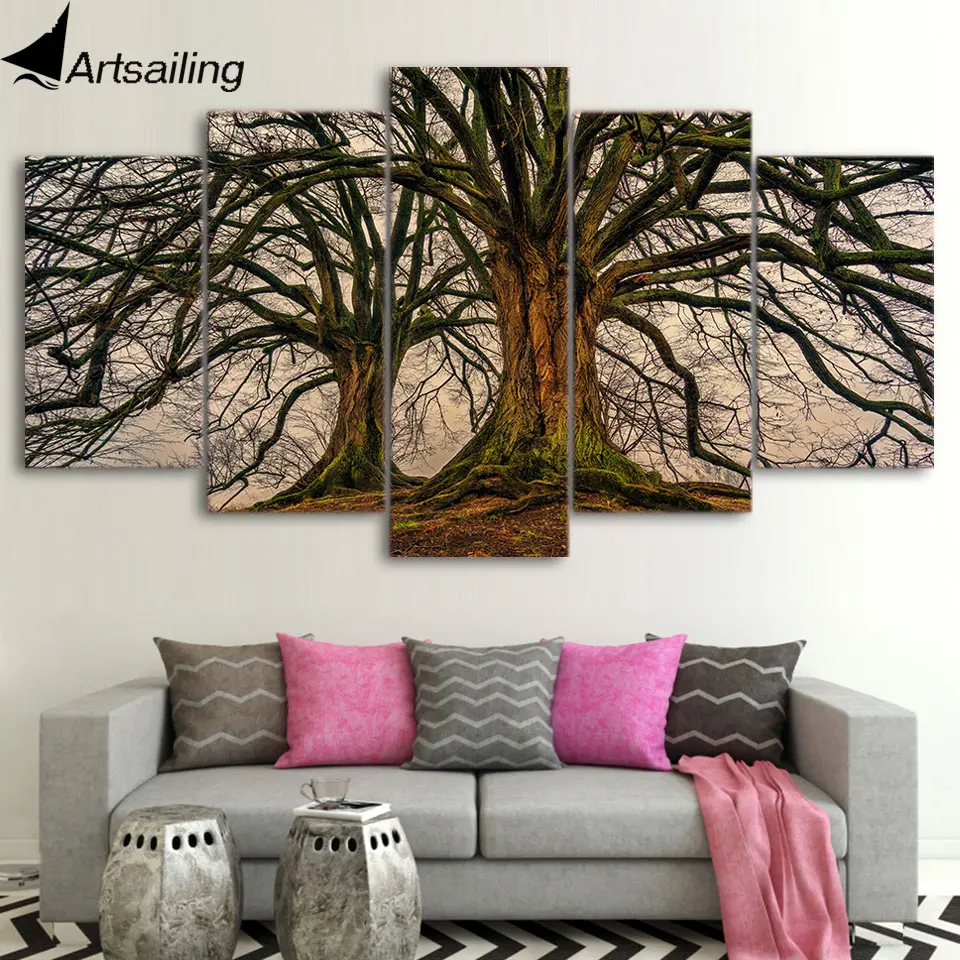 5 Panel Painting Canvas Wall Art Dead Tree Picture Home Decoration