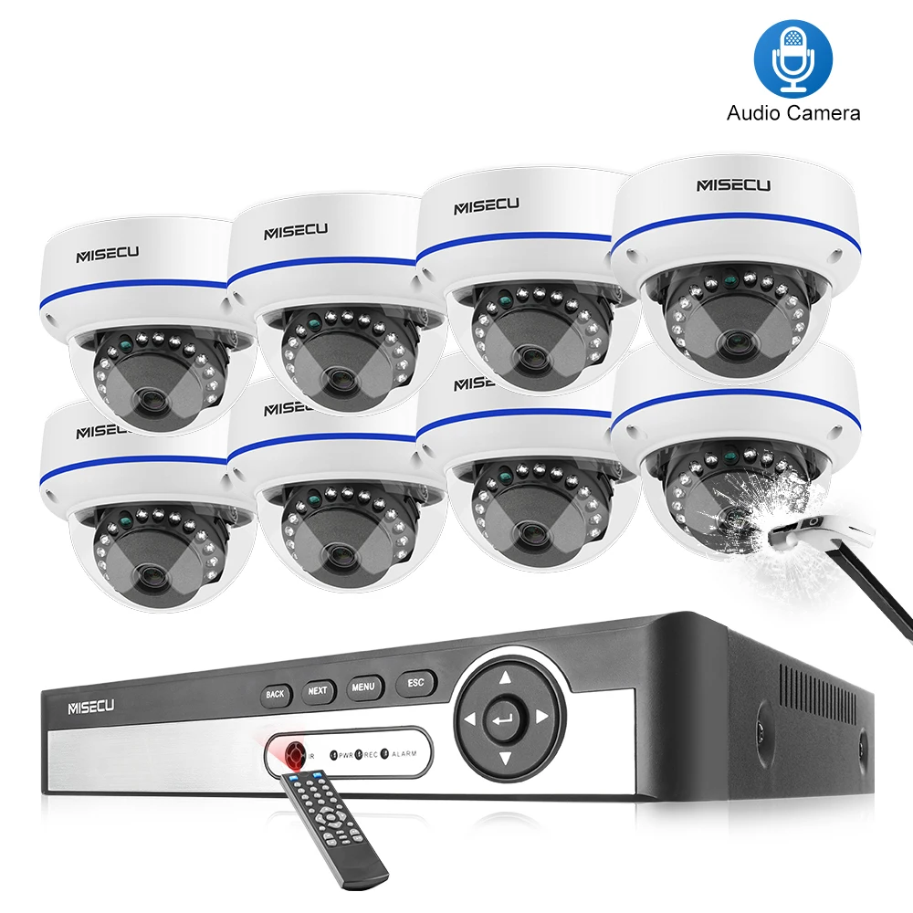 

H.265 1080P POE Security Camera System Kit Audio Record IP Camera 2MP IR Metal Indoor Vandalproof P2P Onvif Video Surveillance