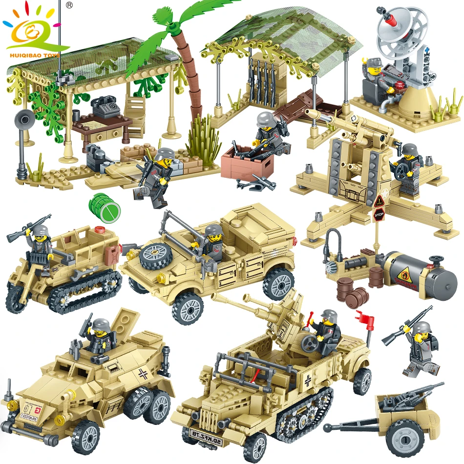 

400+pcs Military Camp Trucks Jeeps Car Building Blocks legorreta Army Soldiers Figures Weapon Set Bricks Toys for Children Boys