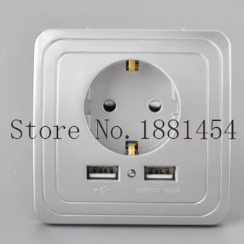 

Free Shipping 16A EU Standard Electrical Outlet With 2100mA Dual USB Charger Port for Mobile Wall Power Socket Plug Grounded