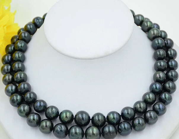 ~ $ Оптовая продажа _ jewelry_wig огромный 2-рядный 13 14 мм круглый черный Пресноводный