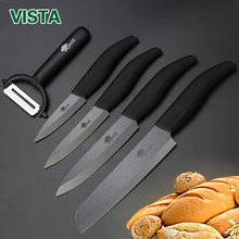 Ceramic Knife cooking set 3″ 4″ 5″ inch+6 inch Serrated Bread Knife+Peeler Zirconia Black Blade Fruit Cooking Kitchen Knives