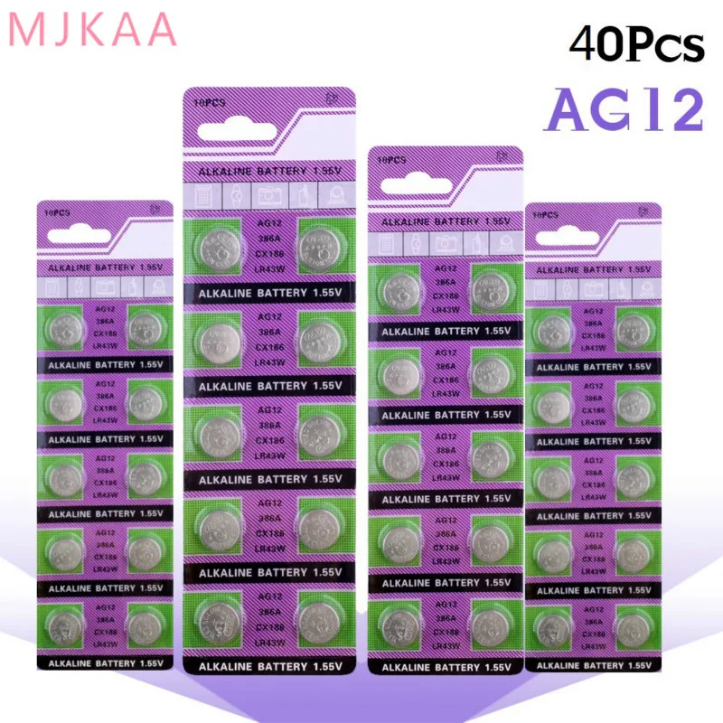 40 шт./упак. AG12 LR43 LR1142 SR43 260 386 1 55 в щелочные батарейки для часов плоский круглый