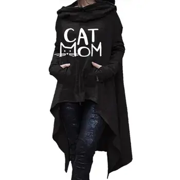 

Hoodies for Women CAT MOM Letters Print Long Irregular Hoodies Women Kawaii Tops Sweatshirts Print 2018 Girls Clothings Cropped