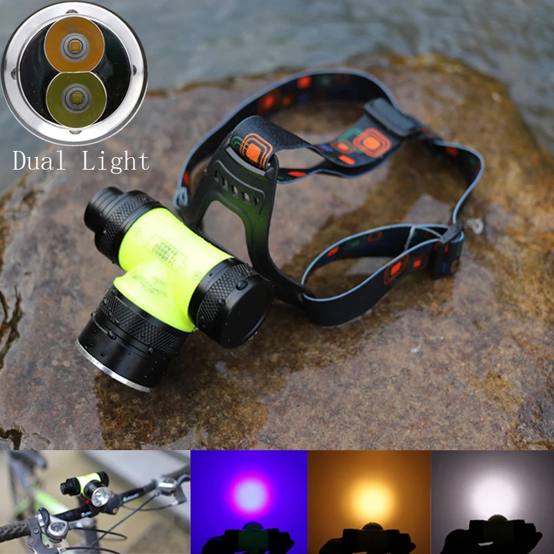 

Dual Light Headlamp Bicycle Bike Light 8000Lm Powerful LED Headlight Waterproof Dive Underwater LED Diving Flashlight Torch Lamp